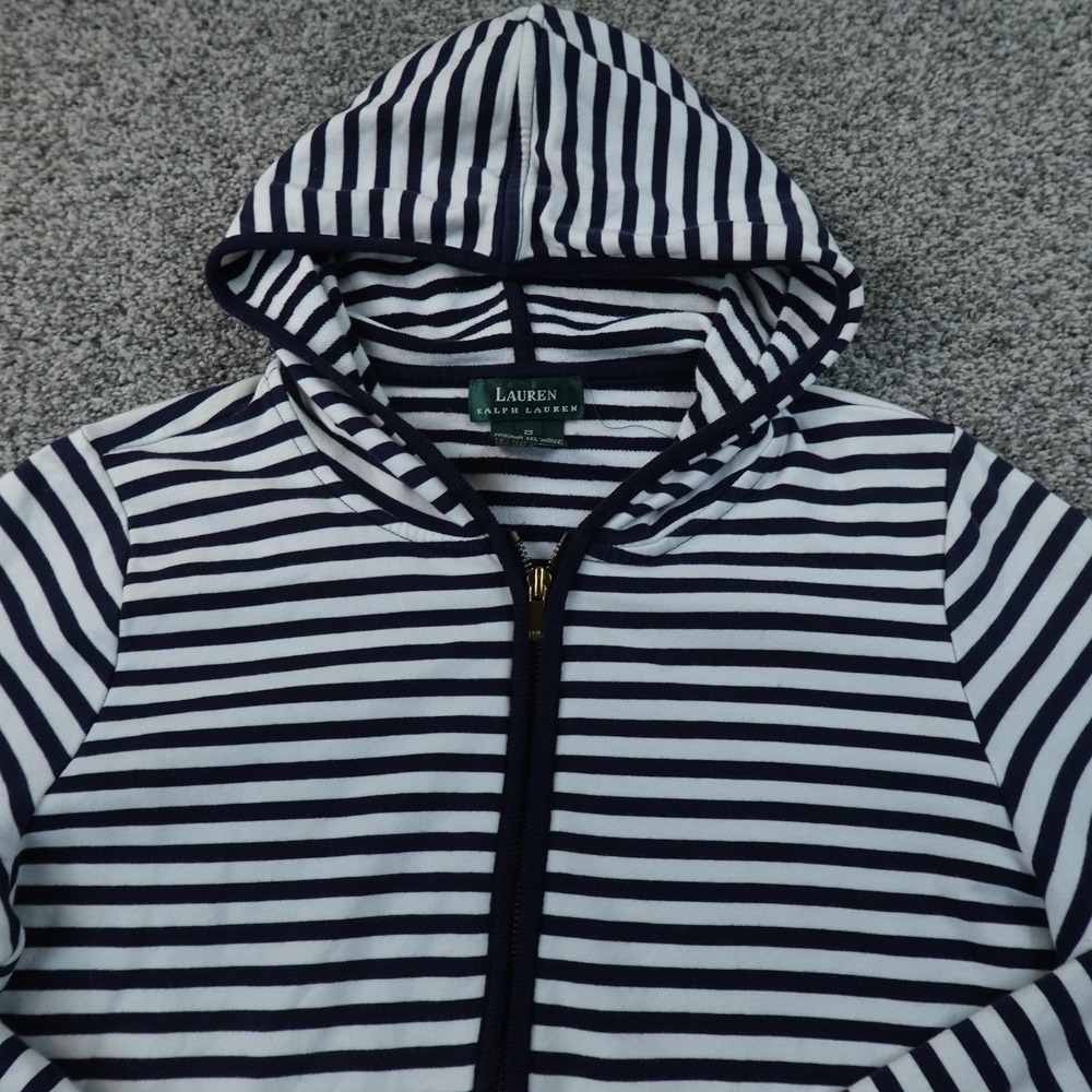 VTG Ralph Lauren Jacket Womens S Blue Stripe Full Zip Nautical Sweatshirt USA